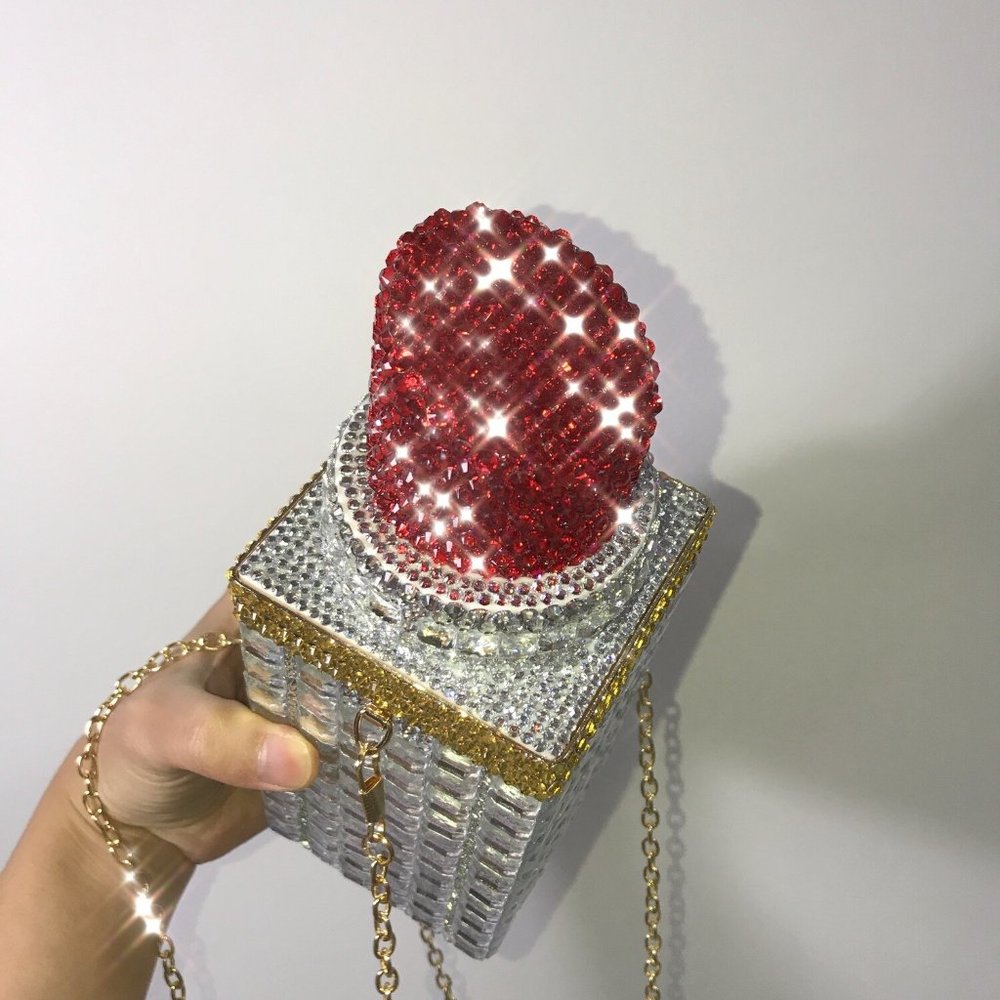 NWT Sparkling Swarovski Bling Crystal Rhinestone Lipstick Purse Pink & Red +Gift - Picture 9 of 13